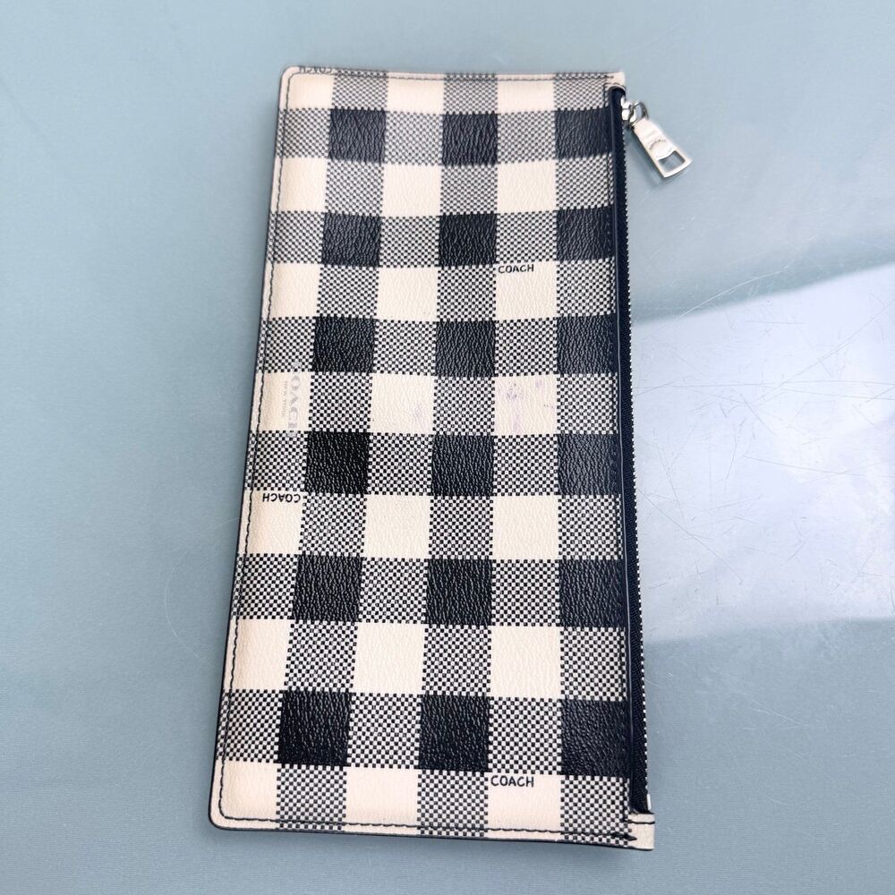COACH Black and White Buffalo Check Long Wallet Clutch